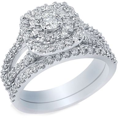 Rent to own 10k White Gold 1ct TDW Diamond Halo Wedding Ring Set - 9 ...