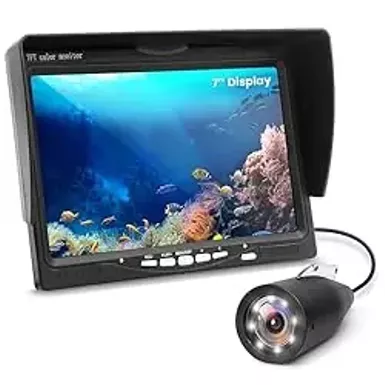 image of 7" Portable LCD Monitor Underwater Fishing Camera, 1000TVL Camera with 12pcs Infrared Lights, Equipped with Carrying Case Black with sku:b0cmqz8bgr-amazon