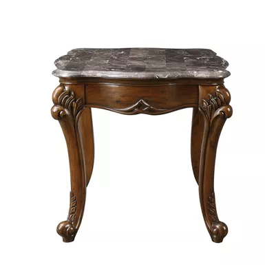 ACME Miyeon End Table, Natural Marble Top & Cherry