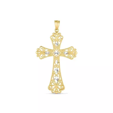 14k Two Tone Gold High Polish Diamond Cut Cross Pendant