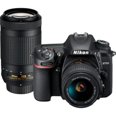 image of Nikon - D7500 DSLR 4K Video Two Lens Kit with 18-55mm and 70-300mm Lenses - Black with sku:d7500dx-2lenskit-13560-abt