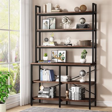 image of Bookshelf Bookcase, Storage Rack Standing Shelf,Bookcase with Iron Tube Frame for Home Office - Brown with sku:cs8971ip25eerxgfzrbfsgstd8mu7mbs-overstock
