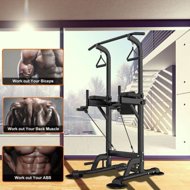 image of Tappio Multifunction Power Tower Pull Up Dip Station Home Gym Equipment Stable Exercise Fitness - 29"W x 35.4"D x 59-90.6"H - Black with sku:76o6h-bgpw_y9ugv9upgoastd8mu7mbs-overstock