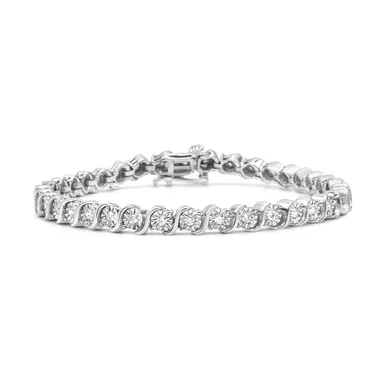 image of .925 Sterling Silver 1/4 Cttw Miracle-Set Diamond Round Miracle Plate "S" Link 7" Tennis Bracelet (I-J Color, I2- I3 Clarity) - Choice of Metal Color with sku:018712b700-luxcom