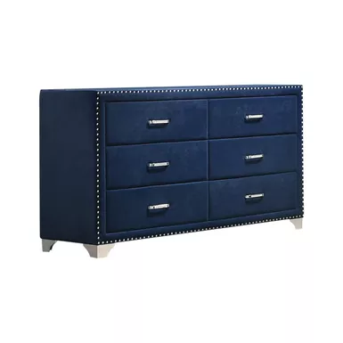 image of Melody 6-drawer Upholstered Dresser Pacific Blue with sku:223373-coaster