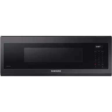 image of Samsung 1.1-Cu. Ft. Smart SLIM Over-the-Range Microwave with 550 CFM Ventilation, Black Stainless with sku:me11a7710dg-almo