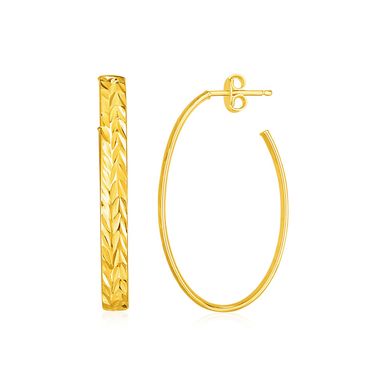 image of 14k Yellow Gold Long Textured Oval Hoop Earrings with sku:59874-rcj