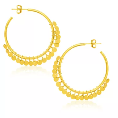 14k Yellow Gold Hoop Style Earrings with Dangling Sequins