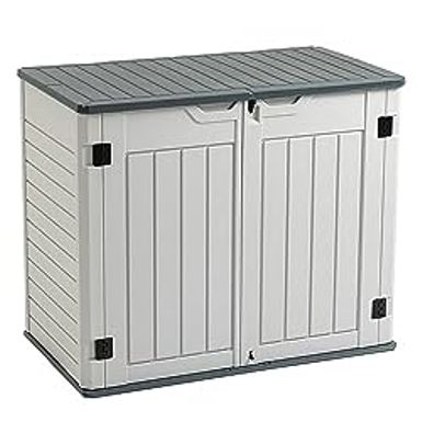 image of Zevemomo Resin Outdoor Storage Shed, All-Weather Horizontal Tool Shed w/o Shelf, Multi-Opening Door, Reinforced Floor, Lockable, 35 Cu.ft Capacity for Bike, Garbage Cans, Lawn Mower, Garden Tools with sku:b0cf85trdw-amazon
