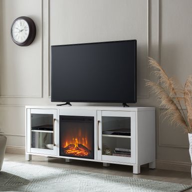 image of Quincy TV Stand with Fireplace Insert - 58" - White with Log Insert with sku:uyywlgnpye4btjkpqz24hastd8mu7mbs-overstock