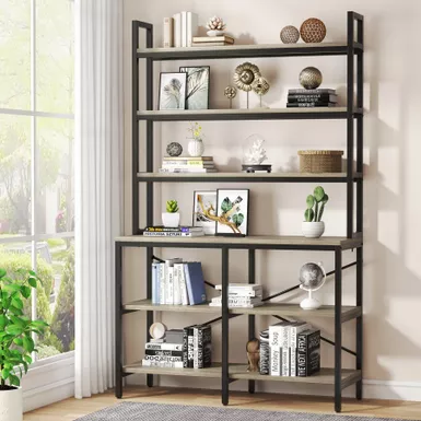 image of Bookshelf Bookcase, Storage Rack Standing Shelf,Bookcase with Iron Tube Frame for Home Office - Gray with sku:o1njld0ybaiyl6dyxnc-lastd8mu7mbs-overstock
