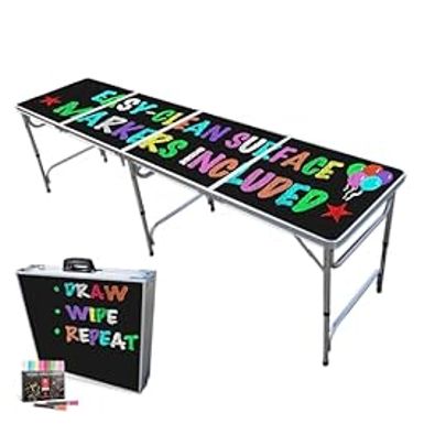 PartyTable 8 Foot or 4 Foot Portable Folding Adjustable Table w/Erasable Surface - Perfect for Art, Classrooms, Birthday Parties, Picnics, BBQs & More!