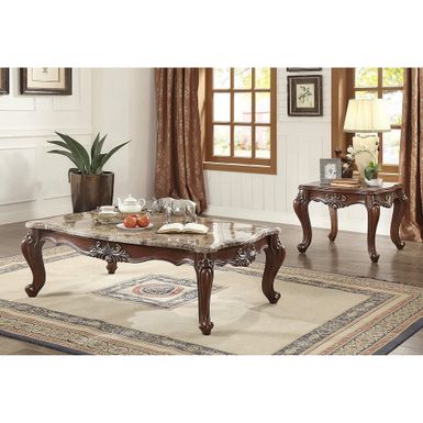 ACME Shalisa End Table, Marble Top & Walnut