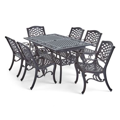 Phoenix Outdoor 6-Seater Cast Aluminum Dining Set with Expandable Table by Christopher Knight Home - shiny copper