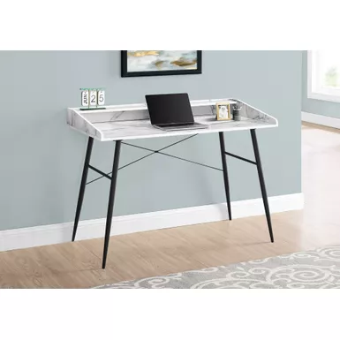 Computer Desk/ Home Office/ Laptop/ Storage Shelves/ 48"L/ Work/ Metal/ Laminate/ White Marble Look/ Black/ Contemporary/ Modern