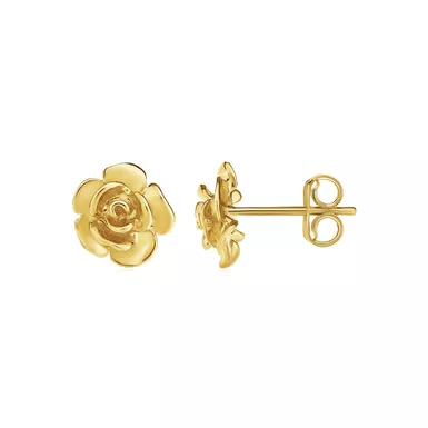 14k Yellow Gold Post Earrings with Roses