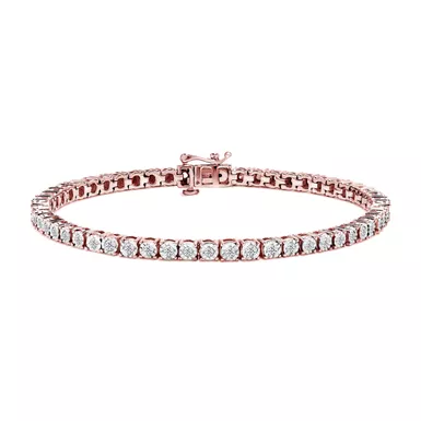 .925 Sterling Silver 1.0 Cttw Miracle-Set Round-Cut Diamond Faceted Bezel Tennis Bracelet (I-J Color, I3 Clarity) - Choice of Metal Color and Length