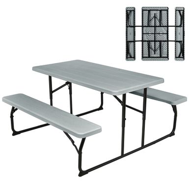 image of Costway Folding Picnic Table & Bench Set for Camping BBQ w/ Steel - Grey with sku:6we-ywwzsrag6is4kph5ywstd8mu7mbs-cos-ovr