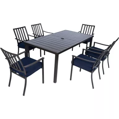 image of Carter 7pc Dining: 7 Slat Alum Chairs and Slat Top Table with sku:cartdn7pc-nvy-almo