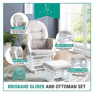 Brisbane Glider and Ottoman Set - White,Cream