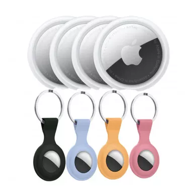 image of Apple Airtag 4 Pack Key Ring Black/Blue Orange/Pink with sku:mx542-5-streamline