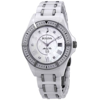 image of Bulova Marine Star Womens Automatic Watch - White Stainless Steel with sku:98p172-electronicexpress