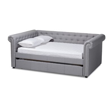 Carbon Loft Zoltowski Tufted Contemporary Daybed with Trundle - Grey - Linen - Full