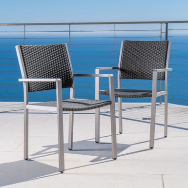 image of Cape Coral Outdoor Rectangle Aluminum Dining Chair (Set of 2) by Christopher Knight Home - Grey with sku:-dgd18dgmfo2nc1lnc3byastd8mu7mbs-overstock