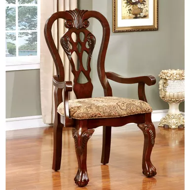 Traditional Wood Dining Arm Chairs in Brown Cherry/Brown (Set of 2)