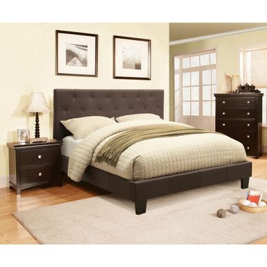 image of Perdella Contemporary Grey Fabric Tufted Low Profile 2-Piece Platform Bed with Nightstand Set by Furniture of America - Eastern King with sku:lqdpre9brfm8dzo9jbbuxgstd8mu7mbs-overstock