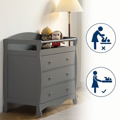 Three Drawers With Seat Belt Baby Wooden Bed, Nursing Table - Grey