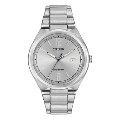 image of Citizen - Mens Corporate Exclusive Eco-Drive Silver Stainless Steel Watch Silver Dial with sku:aw1371-83a-powersales