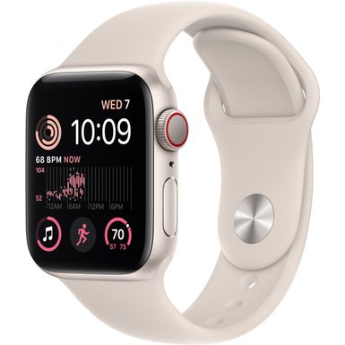 image of Apple Watch SE 2nd Generation (GPS + Cellular) 40mm Aluminum Case with Starlight Sport Band - M/L - Starlight with sku:bb22037877-6519182-bestbuy-apple