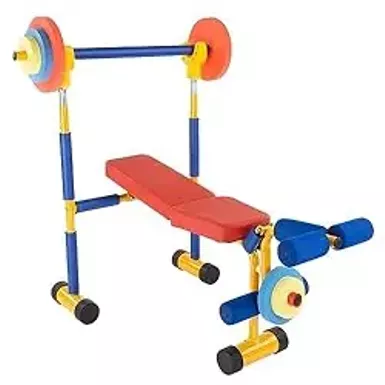image of Hey! Play! Kids Weight Bench Set - Toddler Gym for Beginner Exercises and Weightlifting with Leg Press and Barbell - Toys for Ages 3 and Up Medium with sku:b0cg2gzb5p-amazon