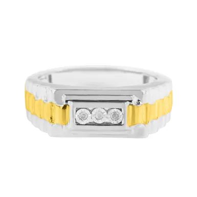 image of 10K Yellow Gold Plated .925 Sterling Silver Diamond Accent Miracle-Set 3 Stone Ridged Band Gentlemen's Fashion Ring (I-J Color, I2-I3 Clarity) - Choice of Size with sku:018779r110-luxcom