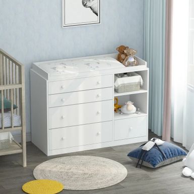 image of 5 Drawers Cabinet Chest Bedroom Storage Bookcase Baby care cabinet - White with sku:l6p1bulrkclx-zksnieqwastd8mu7mbs-overstock