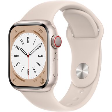 image of Apple Watch Series 8 (GPS + Cellular) 41mm Aluminum Case with Starlight Sport Band - S/M - Starlight with sku:bb21950109-6495308-bestbuy-apple