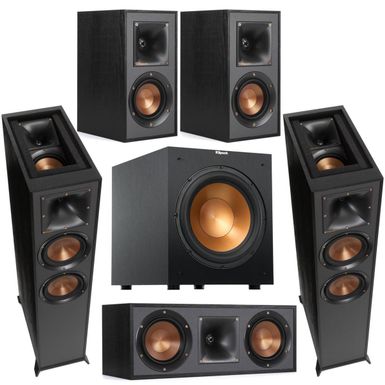 image of Klipsch Reference R-625FA 5.1 Home Theater Pack, Black Textured Wood Grain Vinyl with sku:kpr625fabb-adorama