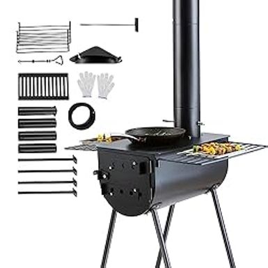 image of VEVOR Wood Stove, 118 inch, Alloy Steel Camping Tent Stove, Portable Wood Burning Stove with Chimney Pipes & Gloves, 3000inFirebox Hot Tent Stove for Outdoor Cooking and Heating with 8 Pipes with sku:b0cm68xnc6-amazon