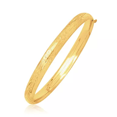 image of 14k Yellow Gold Dome Motif Children's Bangle with Diamond Cuts (5.5 Inch) with sku:d173470-5.5-rcj