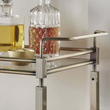Metropolitan Antique Brass Metal Mobile Bar Cart with Glass Top by iNSPIRE Q Bold - Antique Brass Bar Cart