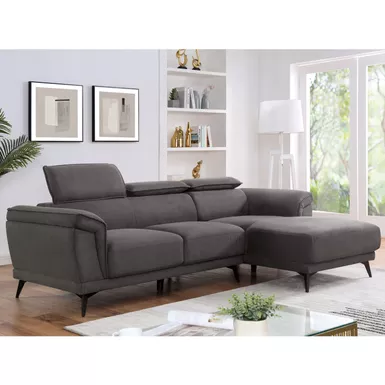 Contemporary Fabric Adjustable Headrest Sectional in Dark Gray