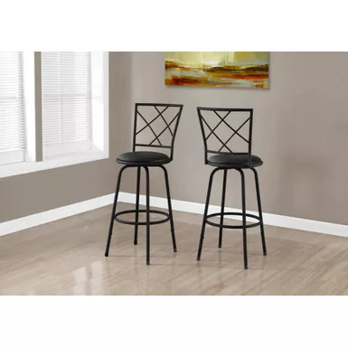 image of Bar Stool/ Set Of 2/ Swivel/ Bar Height/ Metal/ Pu Leather Look/ Black/ Contemporary/ Modern with sku:i-2375-monarch