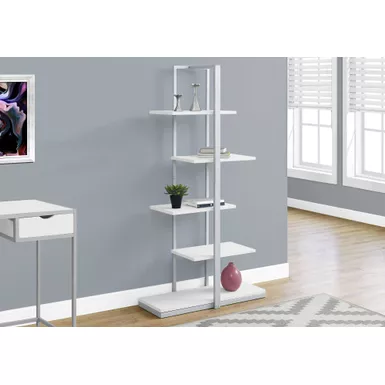 image of Bookshelf/ Bookcase/ Etagere/ 5 Tier/ 60"H/ Office/ Bedroom/ Metal/ Laminate/ White/ Grey/ Contemporary/ Modern with sku:i-7233-monarch