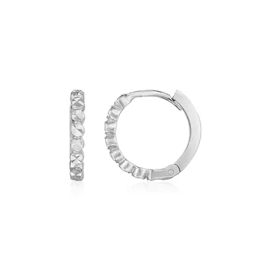 14k White Gold Petite Textured Round Hoop Earrings