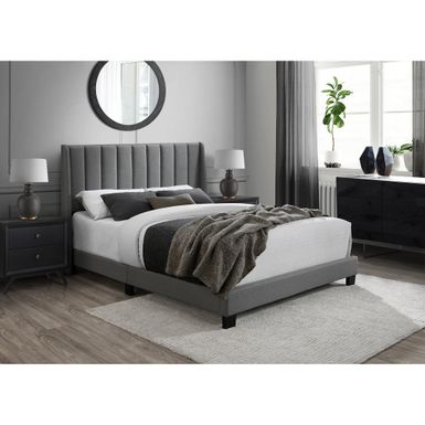 image of Herman Modern Wingback Upholstered Queen Bed - Grey with sku:e3bdhnoofbw2vdwl_xnh7gstd8mu7mbs-overstock
