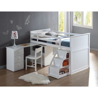 Wyatt Loft Bed, Chest, Desk & Ladder In White - White - Toddler