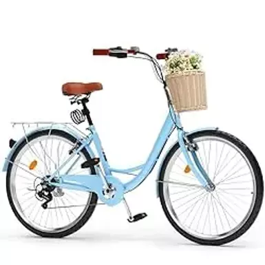 image of YITAHOME 24 & 26 Inch Beach Cruiser Bike for Women, 1 & 7 Speed Commute Bike for Adults, Women Bicycle with Adjustable Seat, Multiple Color with sku:b0cqnvzfws-amazon