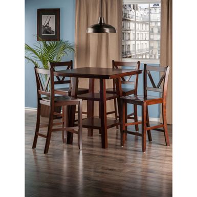 Winsome 5 Piece Orlando Dining Table Set With 4 V-Back Counter Stools