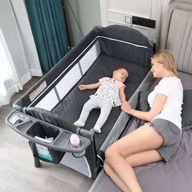 image of Baby Crib with Mattress,Bedside Sleeper For Baby - Cotton - Black with sku:jfwyky_nqjqumh6-9ydndgstd8mu7mbs-overstock